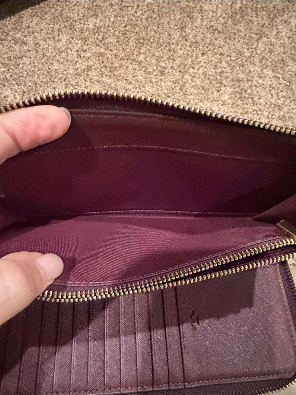 Tory Burch Plum Saffiano Zip Wristlet with Gold Logo - Picture 7 of 7